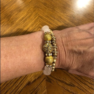 Gold and pink beaded bracelet set-‎ costume jewelry